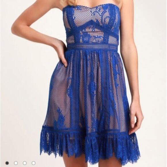 RYSE by lulus Jade Royal Blue and Nude Lace dress - Picture 1 of 8